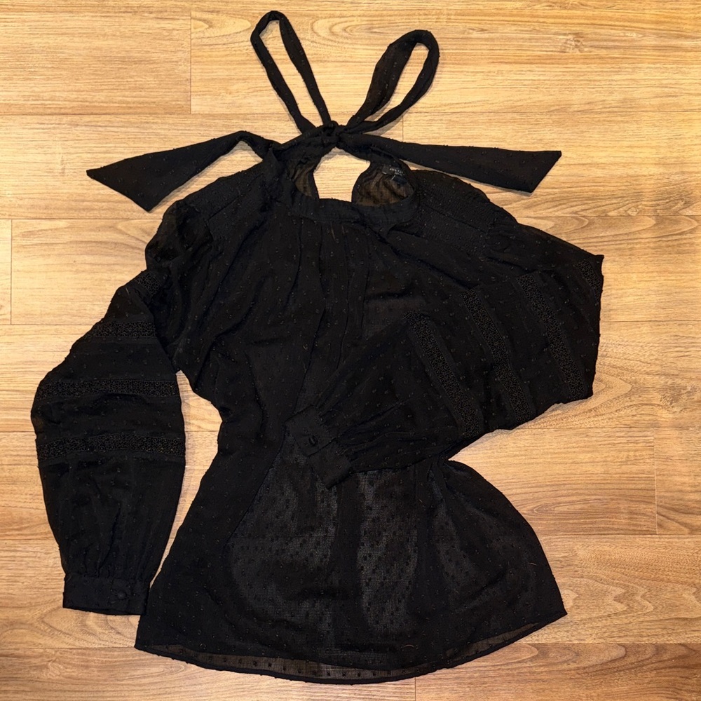 Ann Taylor Clip dot Black Blouse